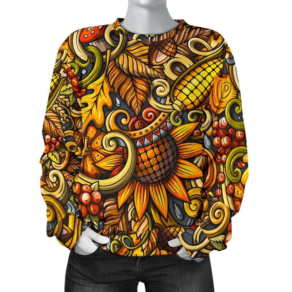 Abstract Sunflower Pattern Print Women's Crewneck Sweatshirt GearFrost