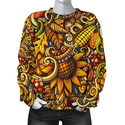 Abstract Sunflower Pattern Print Women's Crewneck Sweatshirt GearFrost