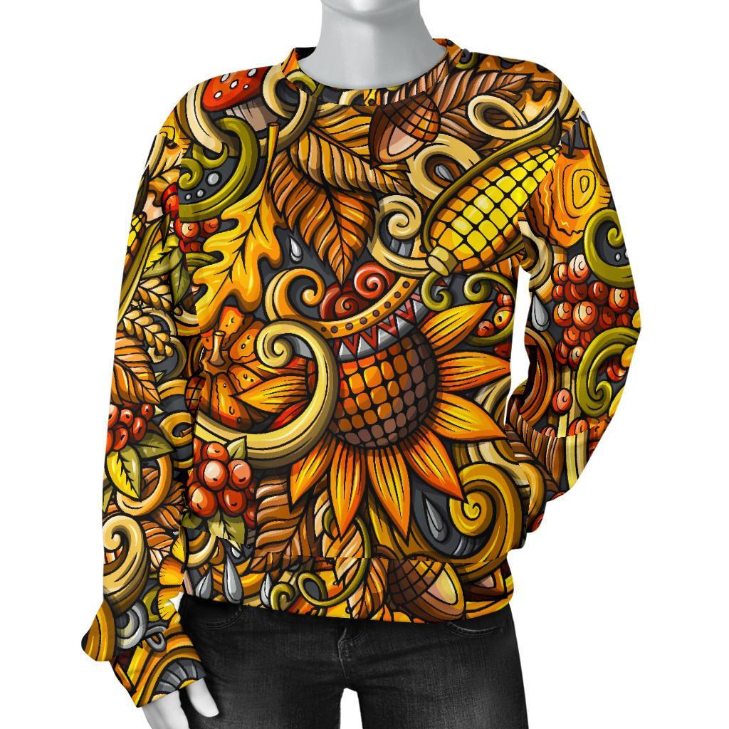Abstract Sunflower Pattern Print Women's Crewneck Sweatshirt GearFrost