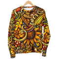 Abstract Sunflower Pattern Print Women's Crewneck Sweatshirt