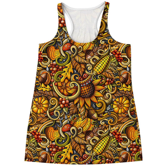 Abstract Sunflower Pattern Print Women's Racerback Tank Top