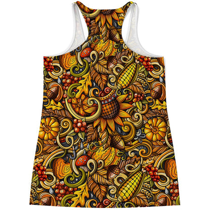 Abstract Sunflower Pattern Print Women's Racerback Tank Top