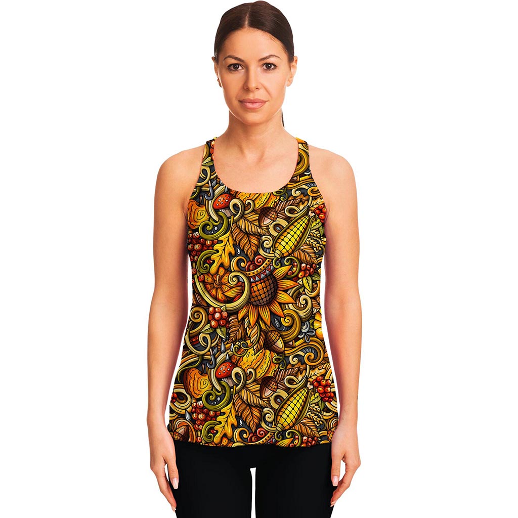 Abstract Sunflower Pattern Print Women's Racerback Tank Top