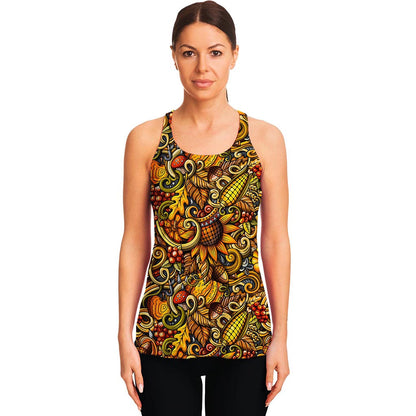 Abstract Sunflower Pattern Print Women's Racerback Tank Top