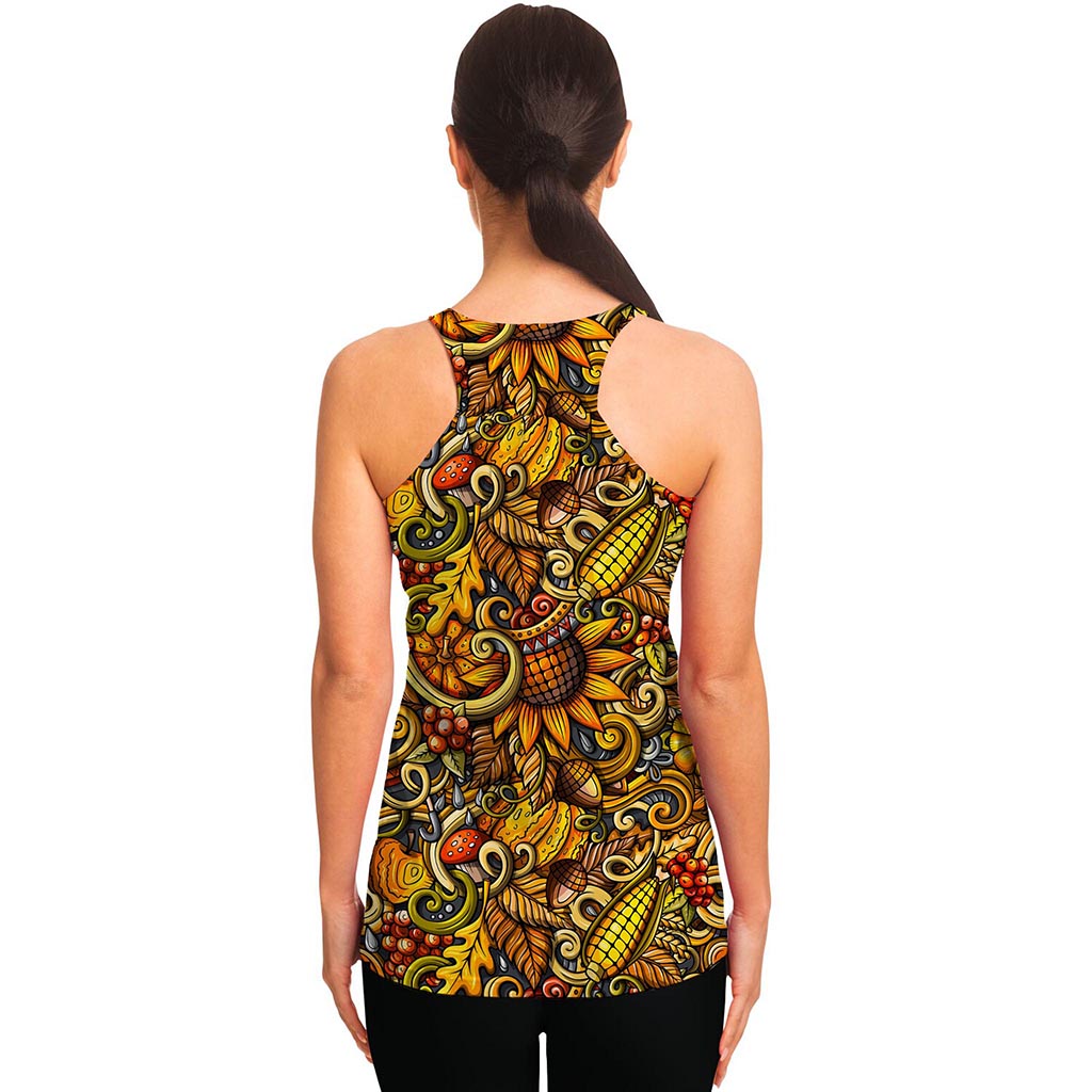 Abstract Sunflower Pattern Print Women's Racerback Tank Top