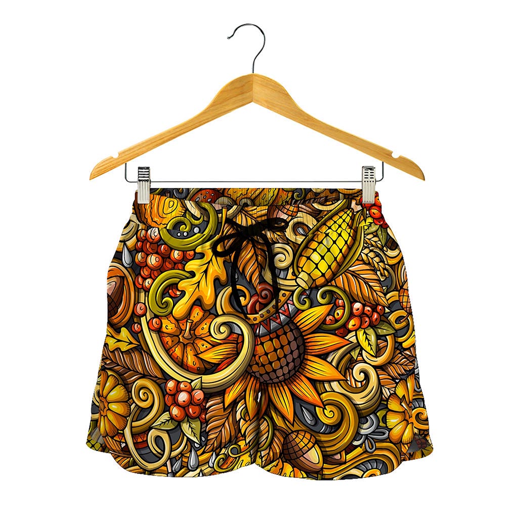 Abstract Sunflower Pattern Print Women's Shorts