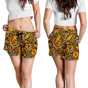 Abstract Sunflower Pattern Print Women's Shorts