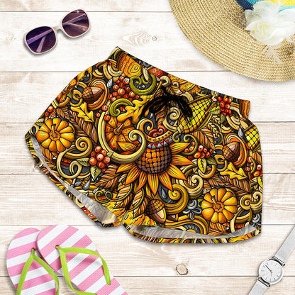 Abstract Sunflower Pattern Print Women's Shorts