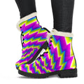 Abstract Twisted Moving Optical Illusion Faux Fur Leather Boots
