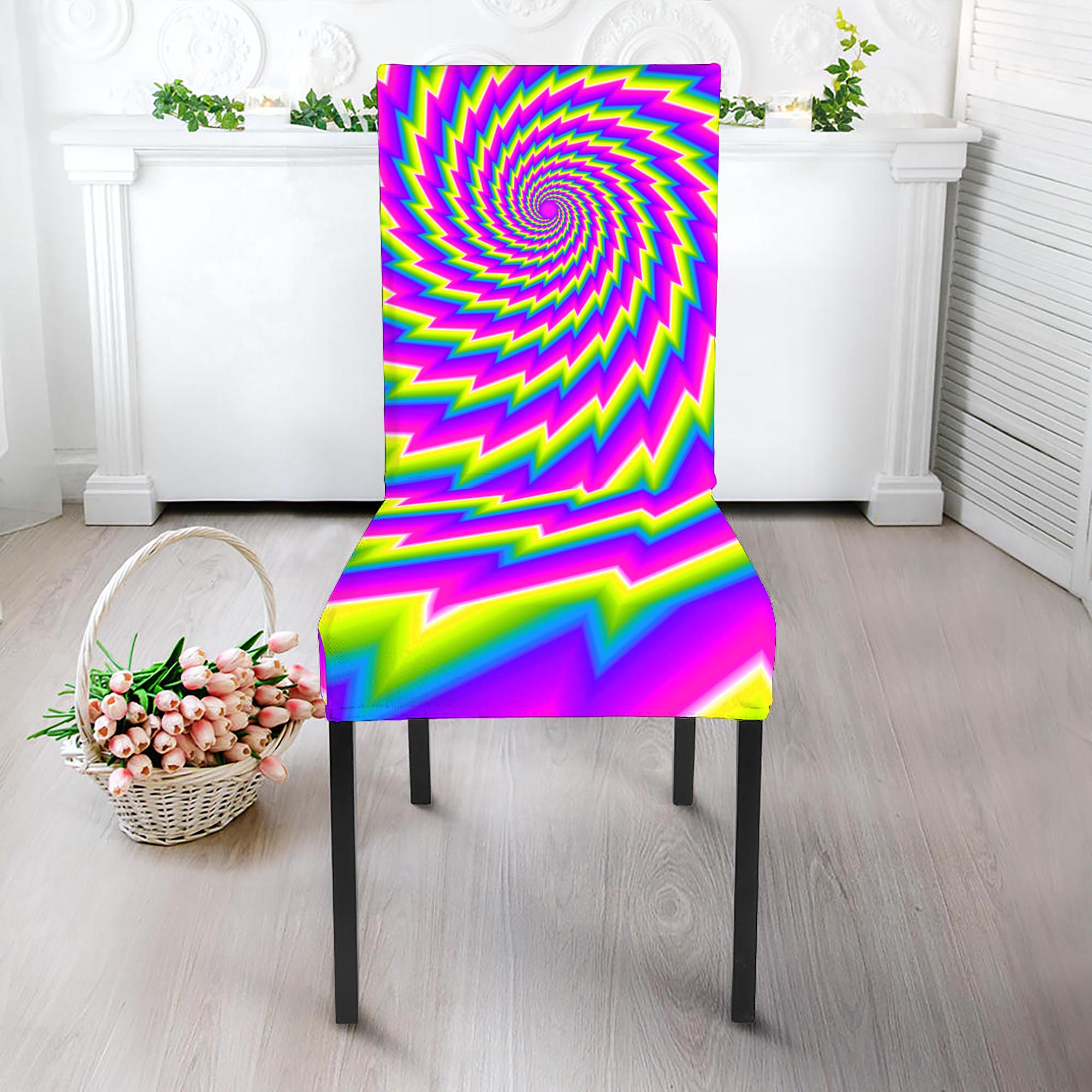 Abstract Twisted Moving Optical Illusion Dining Chair Slipcover