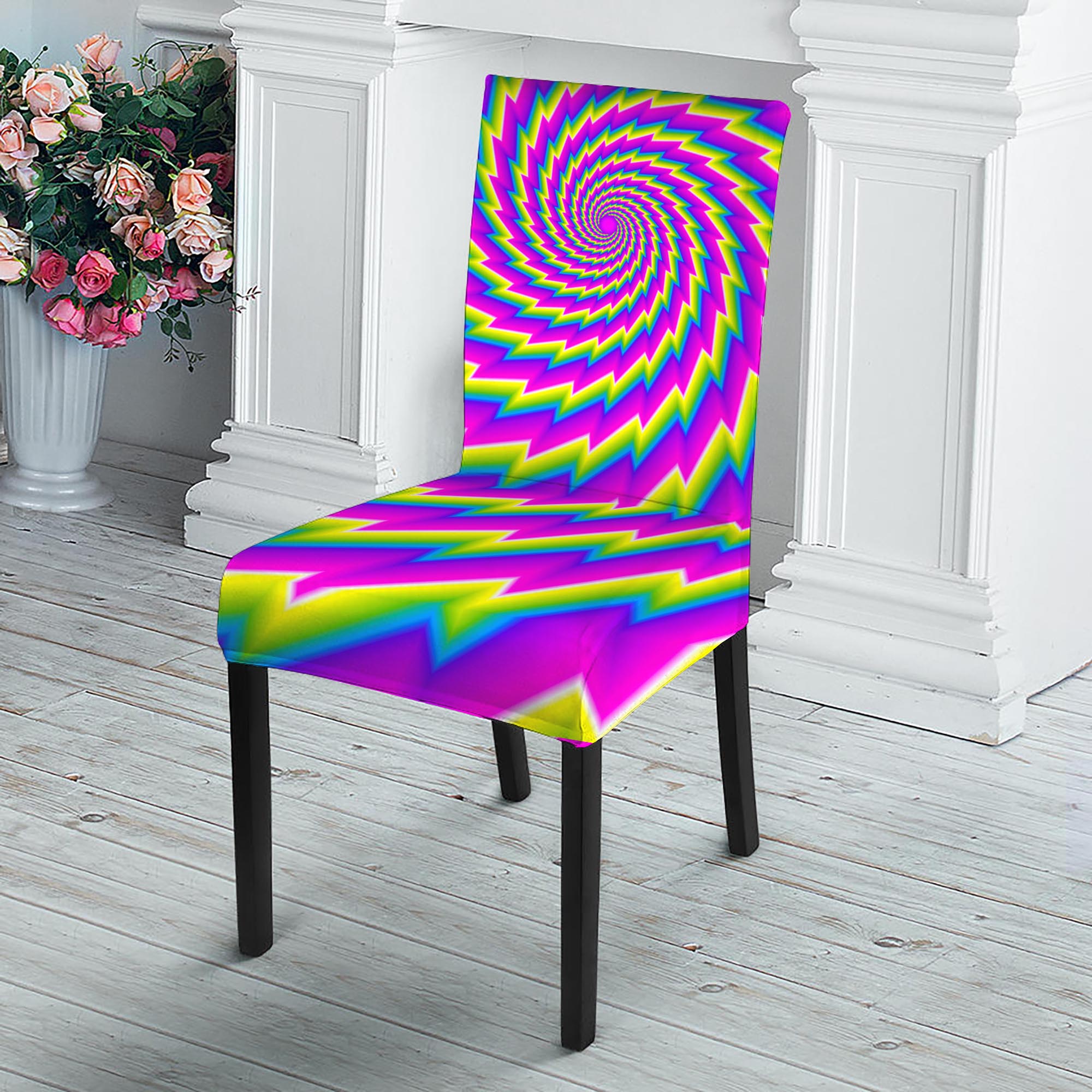 Abstract Twisted Moving Optical Illusion Dining Chair Slipcover