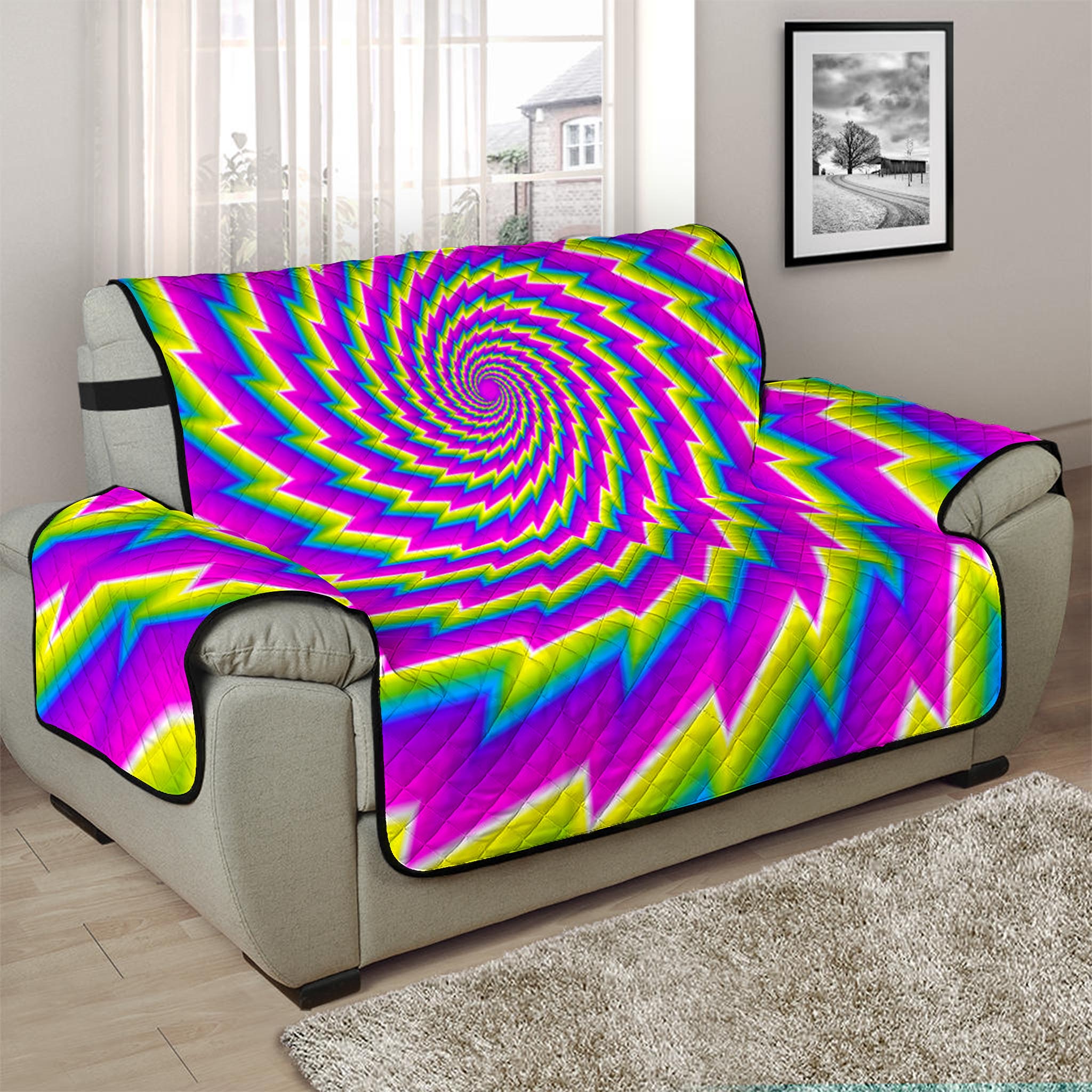 Abstract Twisted Moving Optical Illusion Half Sofa Protector