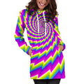 Abstract Twisted Moving Optical Illusion Pullover Hoodie Dress