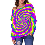 Abstract Twisted Moving Optical Illusion Off Shoulder Sweatshirt GearFrost
