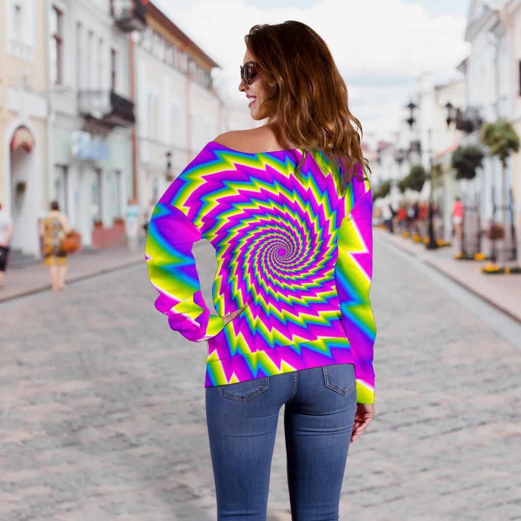 Abstract Twisted Moving Optical Illusion Off Shoulder Sweatshirt GearFrost