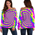 Abstract Twisted Moving Optical Illusion Off The Shoulder Sweatshirt