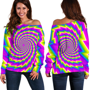Abstract Twisted Moving Optical Illusion Off Shoulder Sweatshirt GearFrost