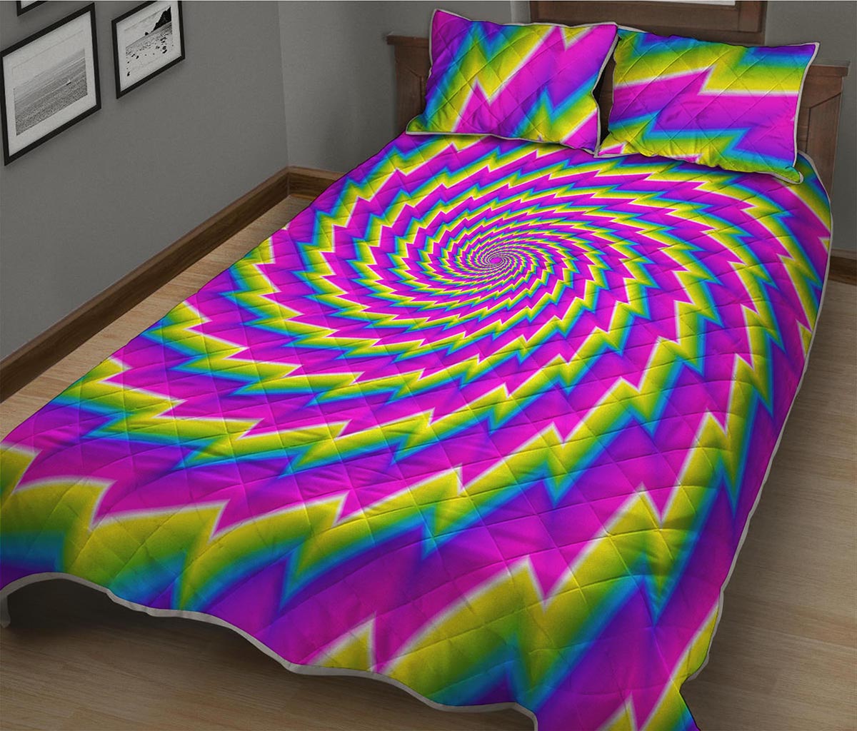 Abstract Twisted Moving Optical Illusion Quilt Bed Set
