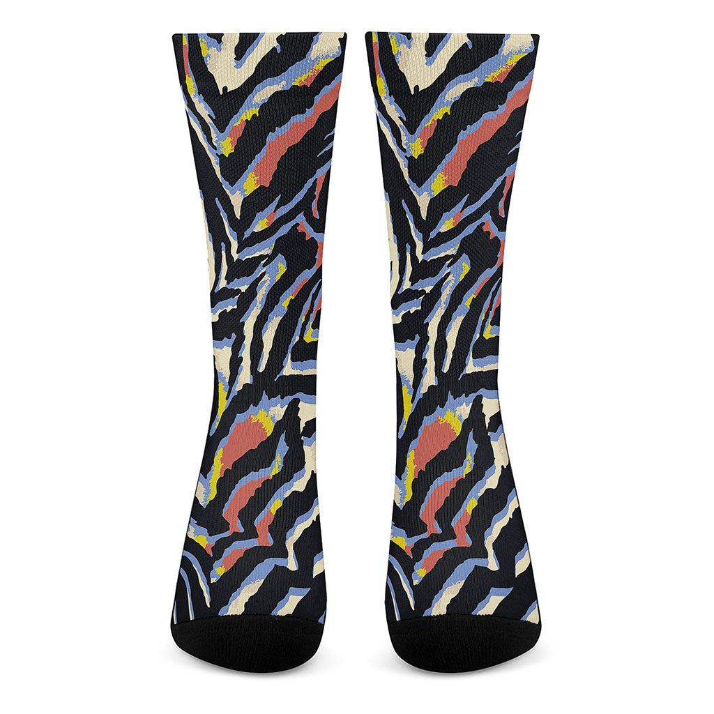 Abstract Zebra Pattern Print Crew Socks