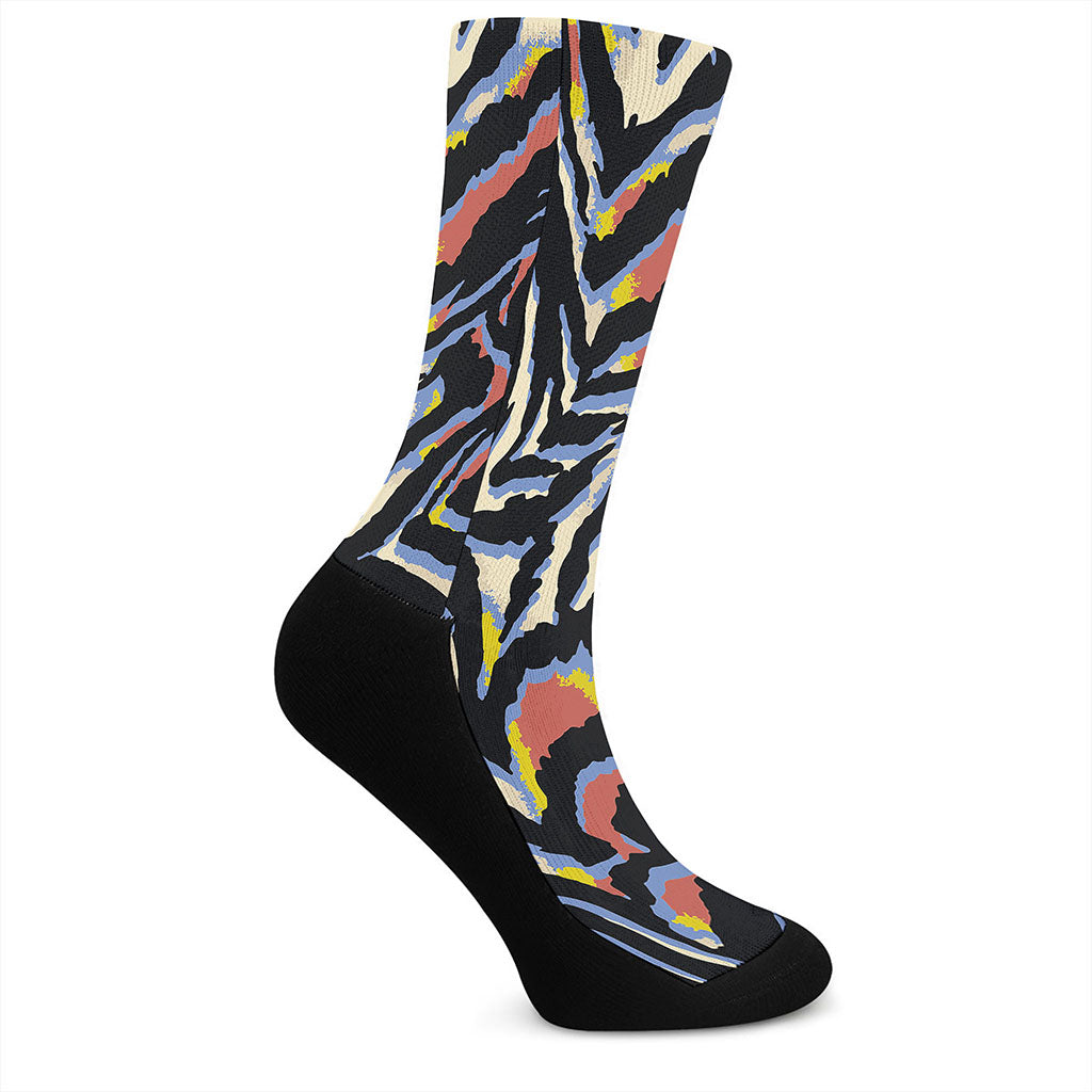 Abstract Zebra Pattern Print Crew Socks