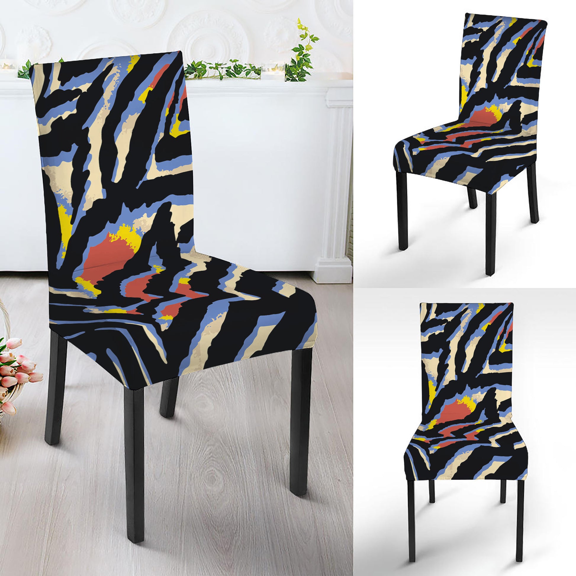 Abstract Zebra Pattern Print Dining Chair Slipcover