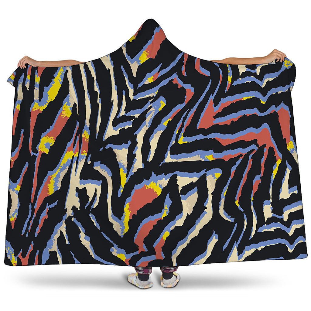Abstract Zebra Pattern Print Hooded Blanket