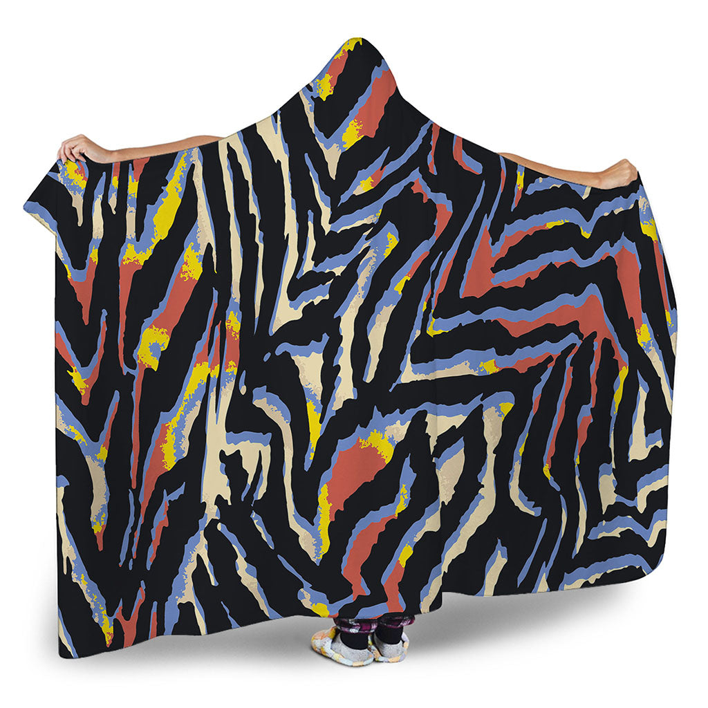Abstract Zebra Pattern Print Hooded Blanket