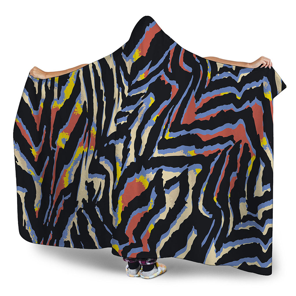 Abstract Zebra Pattern Print Hooded Blanket