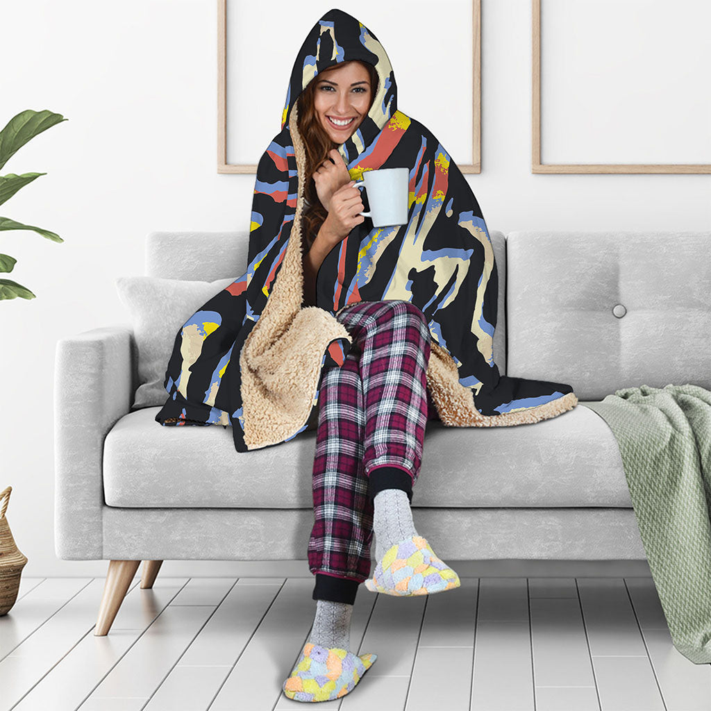 Abstract Zebra Pattern Print Hooded Blanket