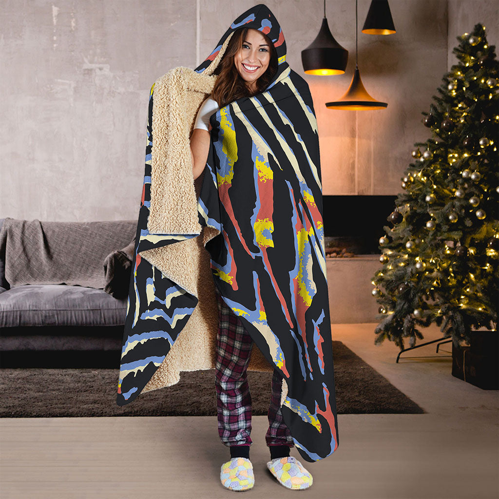 Abstract Zebra Pattern Print Hooded Blanket