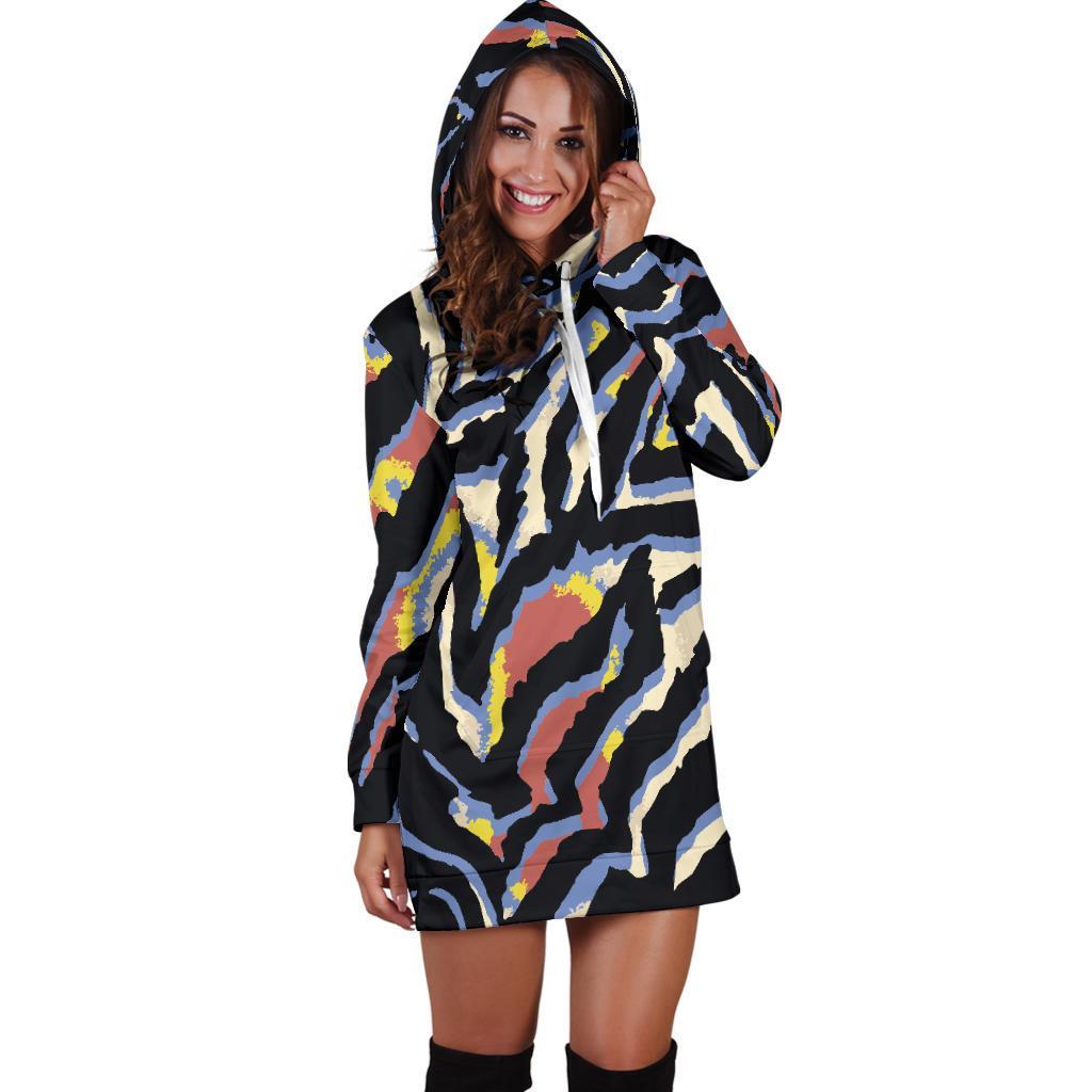 Abstract Zebra Pattern Print Hoodie Dress GearFrost