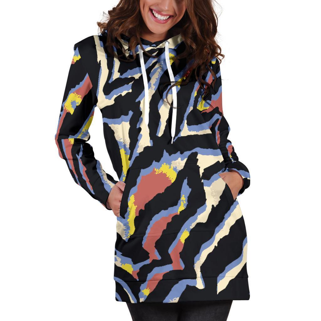 Abstract Zebra Pattern Print Hoodie Dress GearFrost