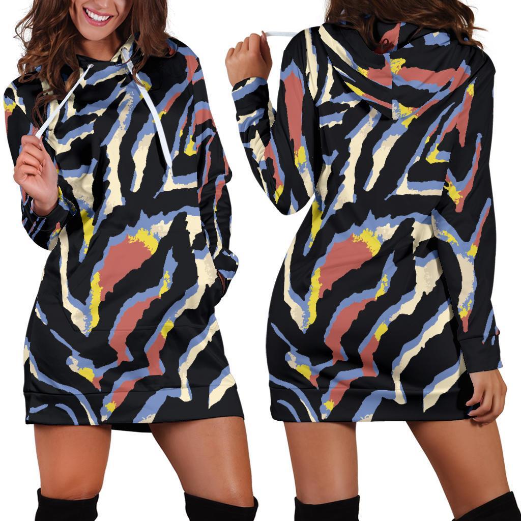 Abstract Zebra Pattern Print Hoodie Dress GearFrost