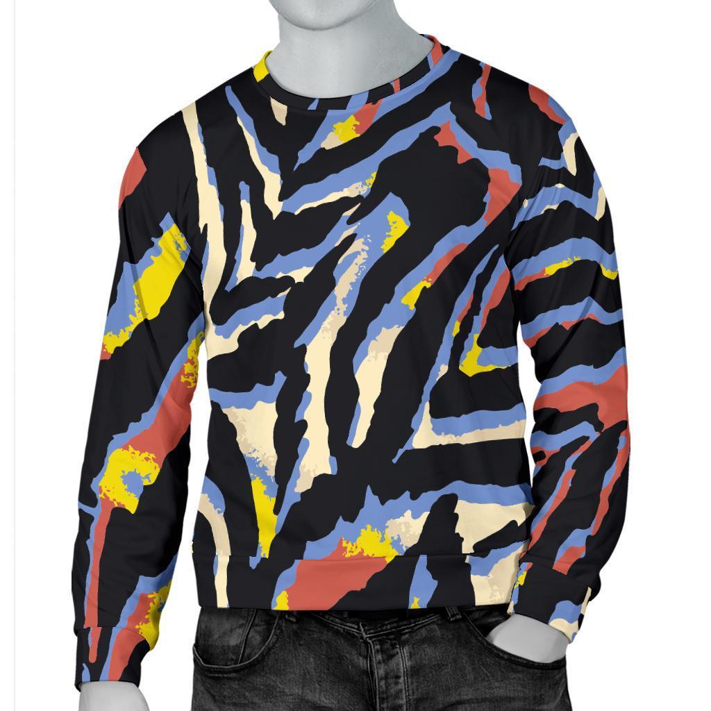Abstract Zebra Pattern Print Men's Crewneck Sweatshirt GearFrost