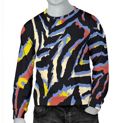 Abstract Zebra Pattern Print Men's Crewneck Sweatshirt GearFrost