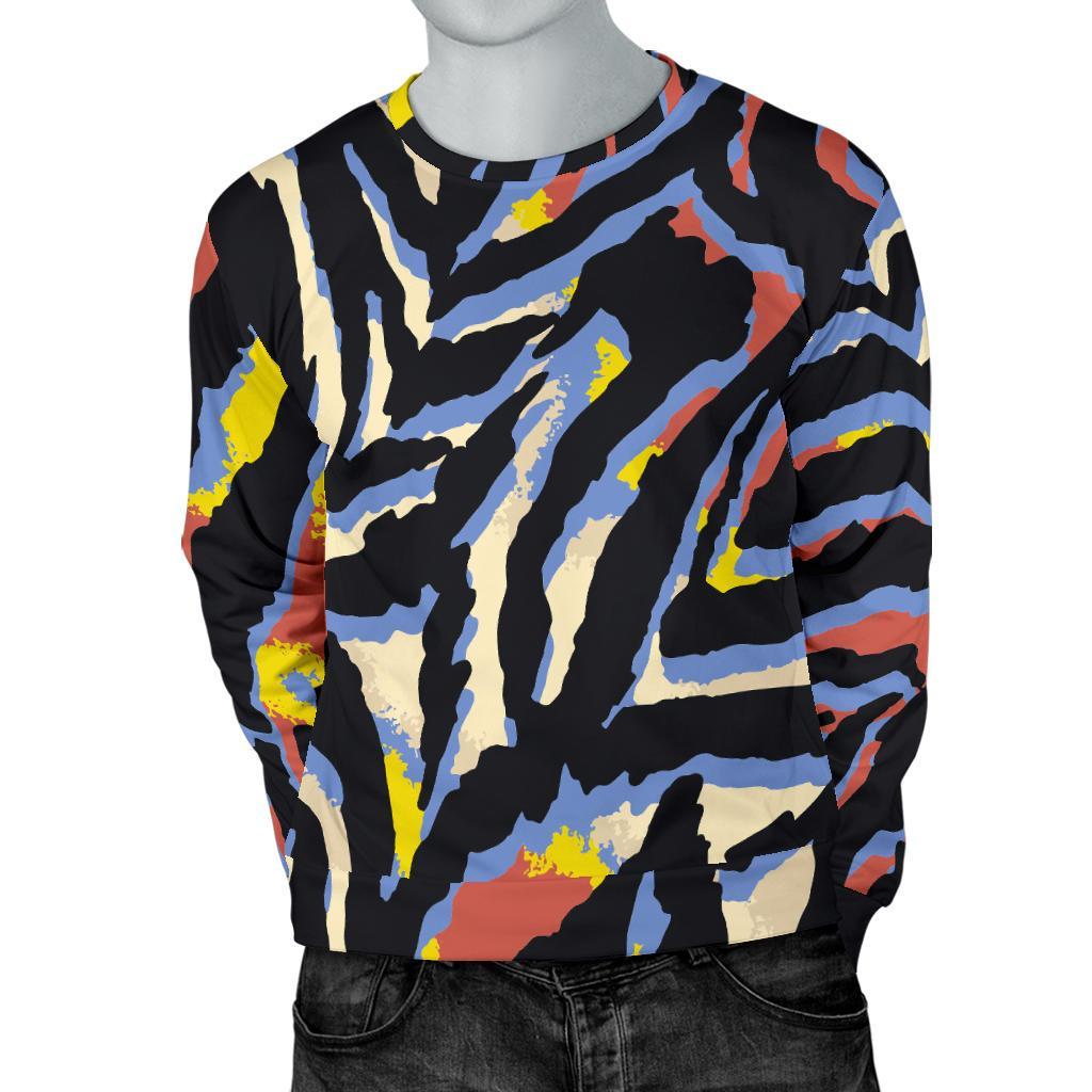 Abstract Zebra Pattern Print Men's Crewneck Sweatshirt GearFrost