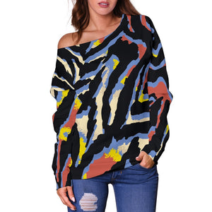 Abstract Zebra Pattern Print Off Shoulder Sweatshirt GearFrost