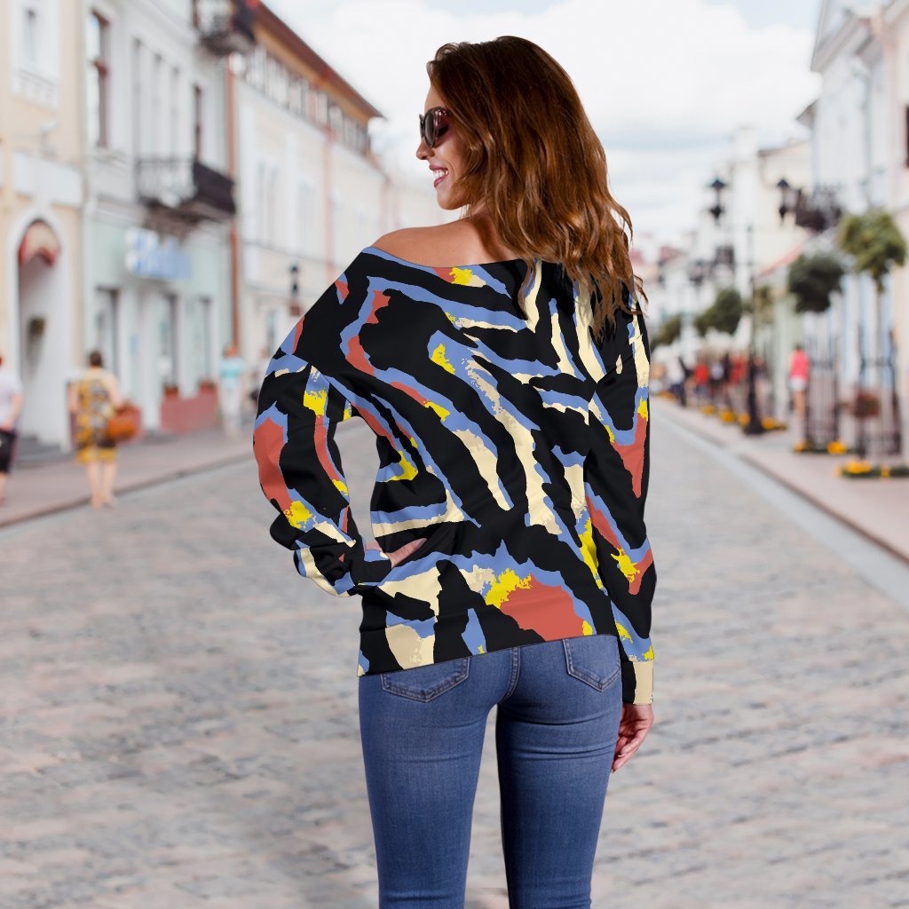 Abstract Zebra Pattern Print Off Shoulder Sweatshirt GearFrost