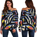 Abstract Zebra Pattern Print Off The Shoulder Sweatshirt