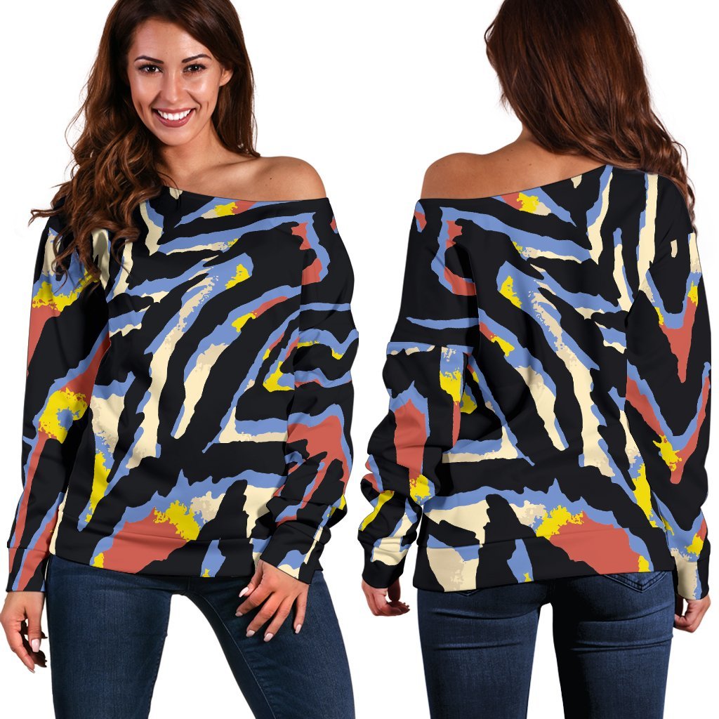 Abstract Zebra Pattern Print Off Shoulder Sweatshirt GearFrost