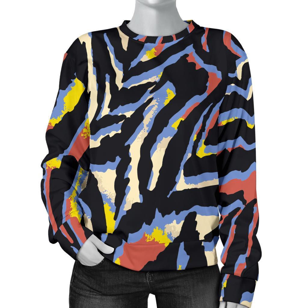 Abstract Zebra Pattern Print Women's Crewneck Sweatshirt GearFrost