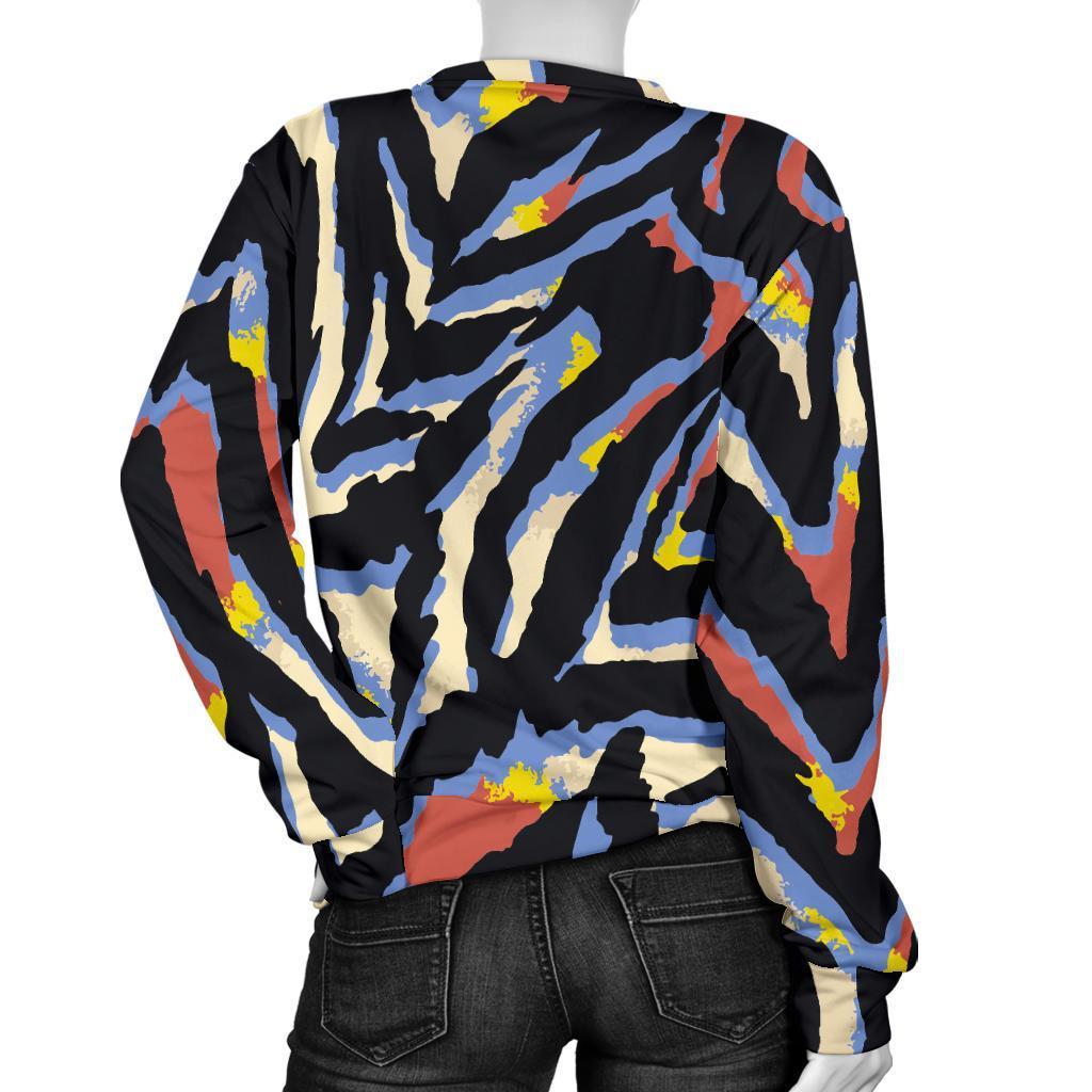 Abstract Zebra Pattern Print Women's Crewneck Sweatshirt GearFrost