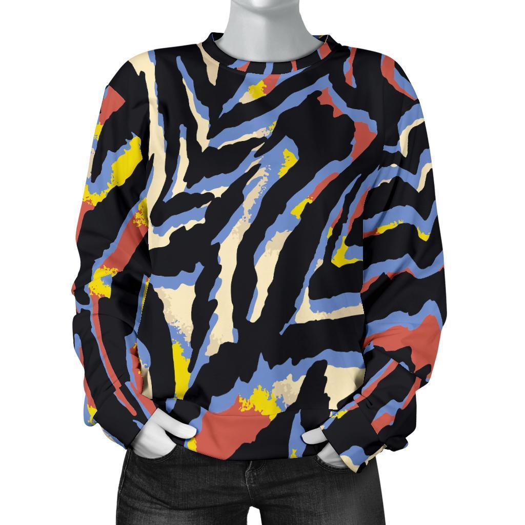 Abstract Zebra Pattern Print Women's Crewneck Sweatshirt GearFrost