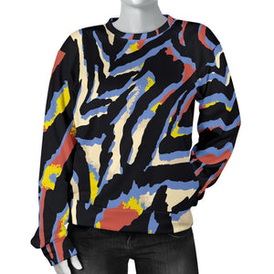 Abstract Zebra Pattern Print Women's Crewneck Sweatshirt GearFrost