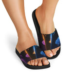 Ace Cards Print Black Slide Sandals