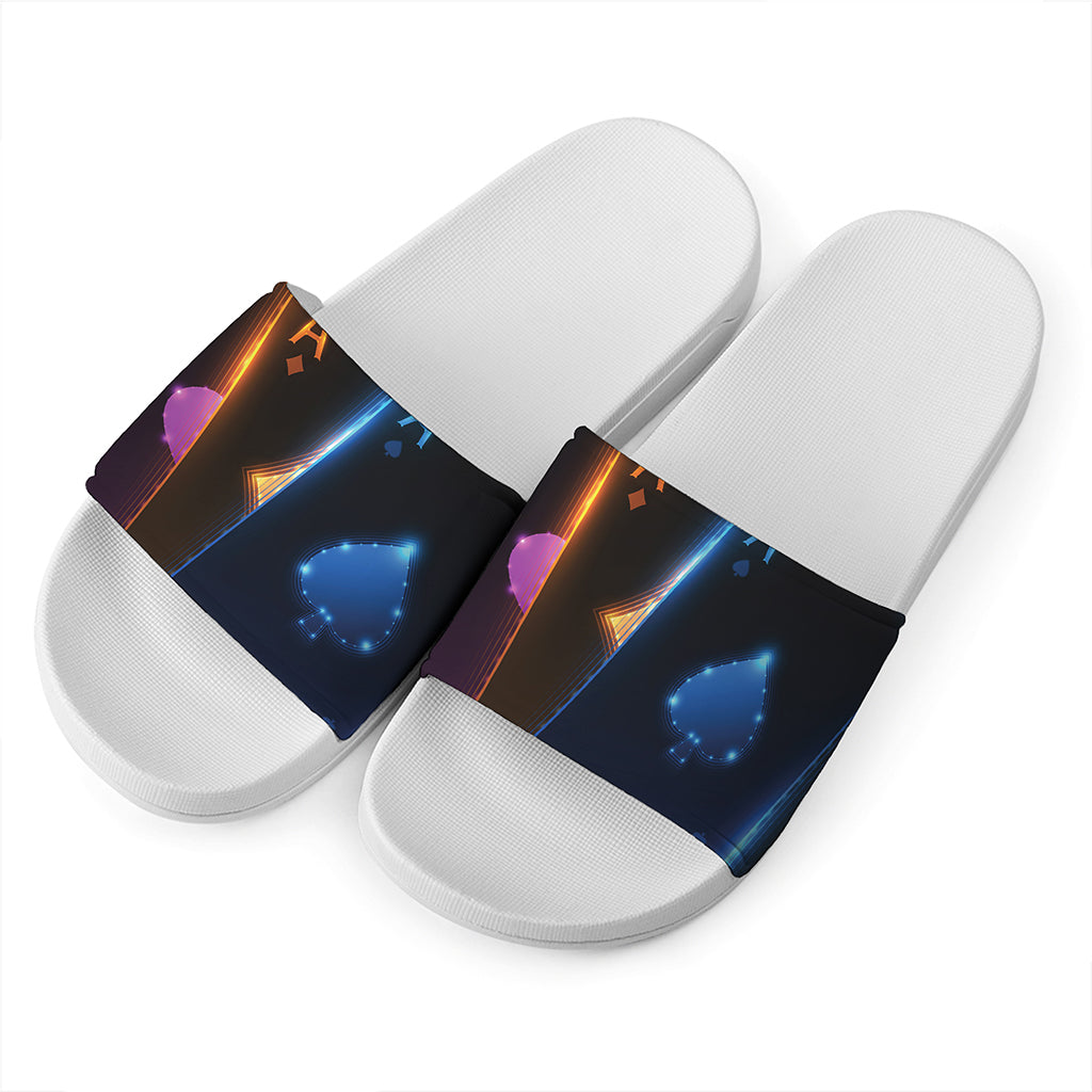 Ace Cards Print White Slide Sandals