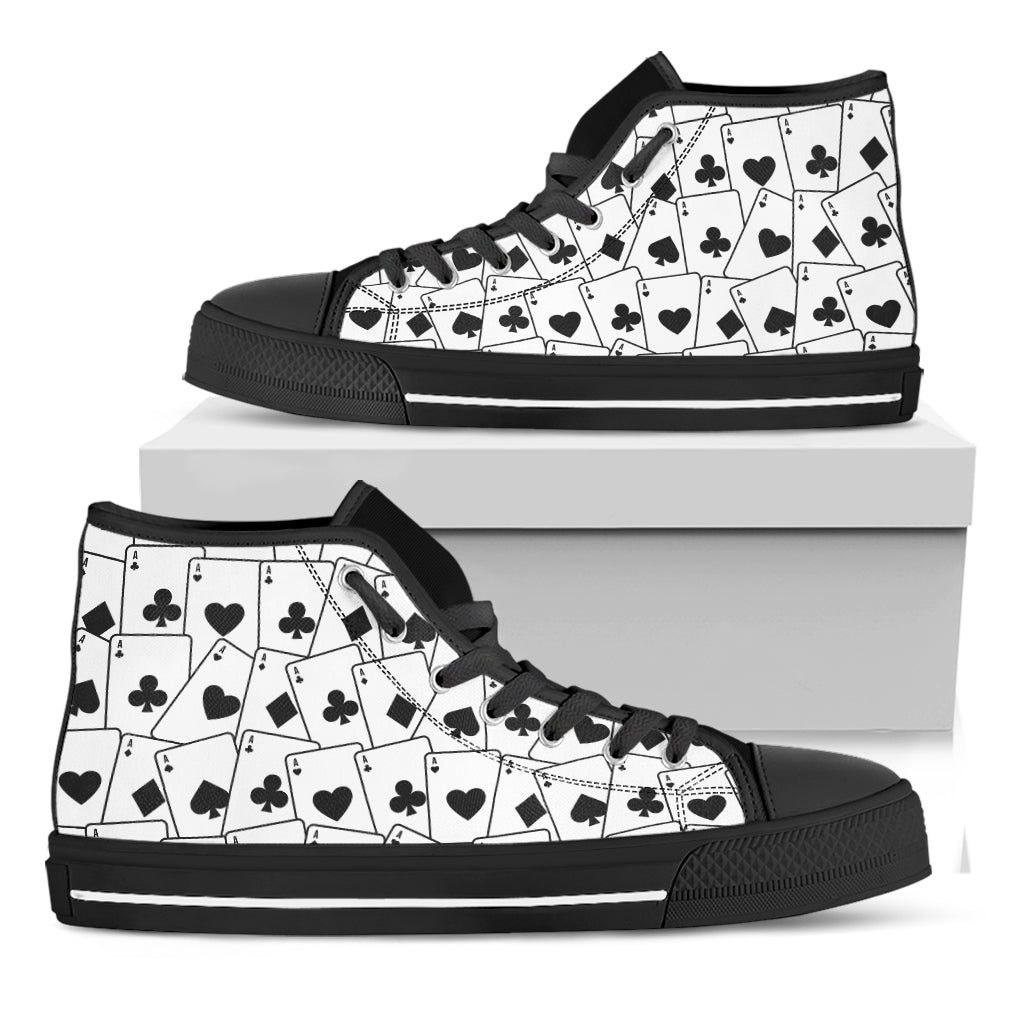 Ace Playing Cards Pattern Print Black High Top Shoes