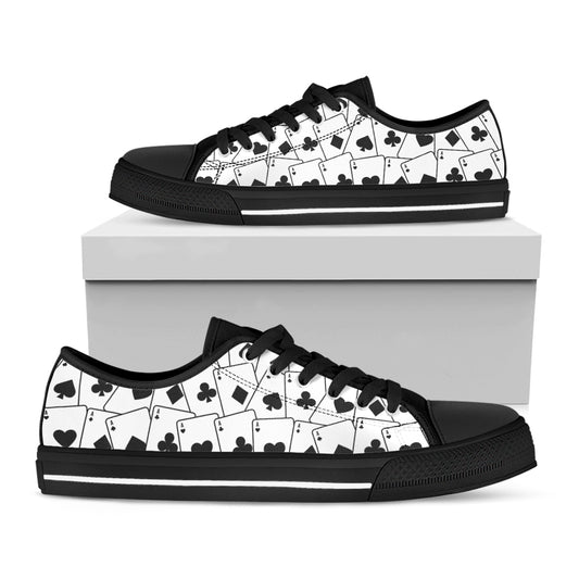 Ace Playing Cards Pattern Print Black Low Top Shoes