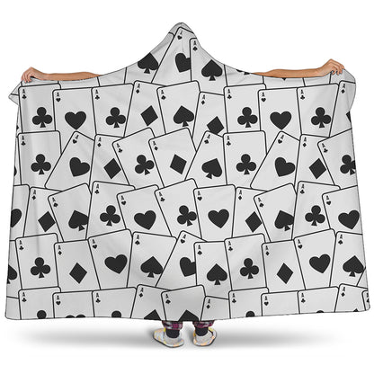 Ace Playing Cards Pattern Print Hooded Blanket