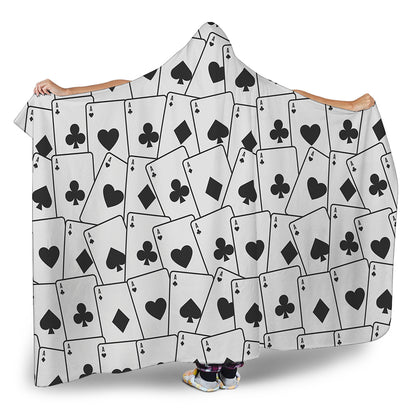 Ace Playing Cards Pattern Print Hooded Blanket